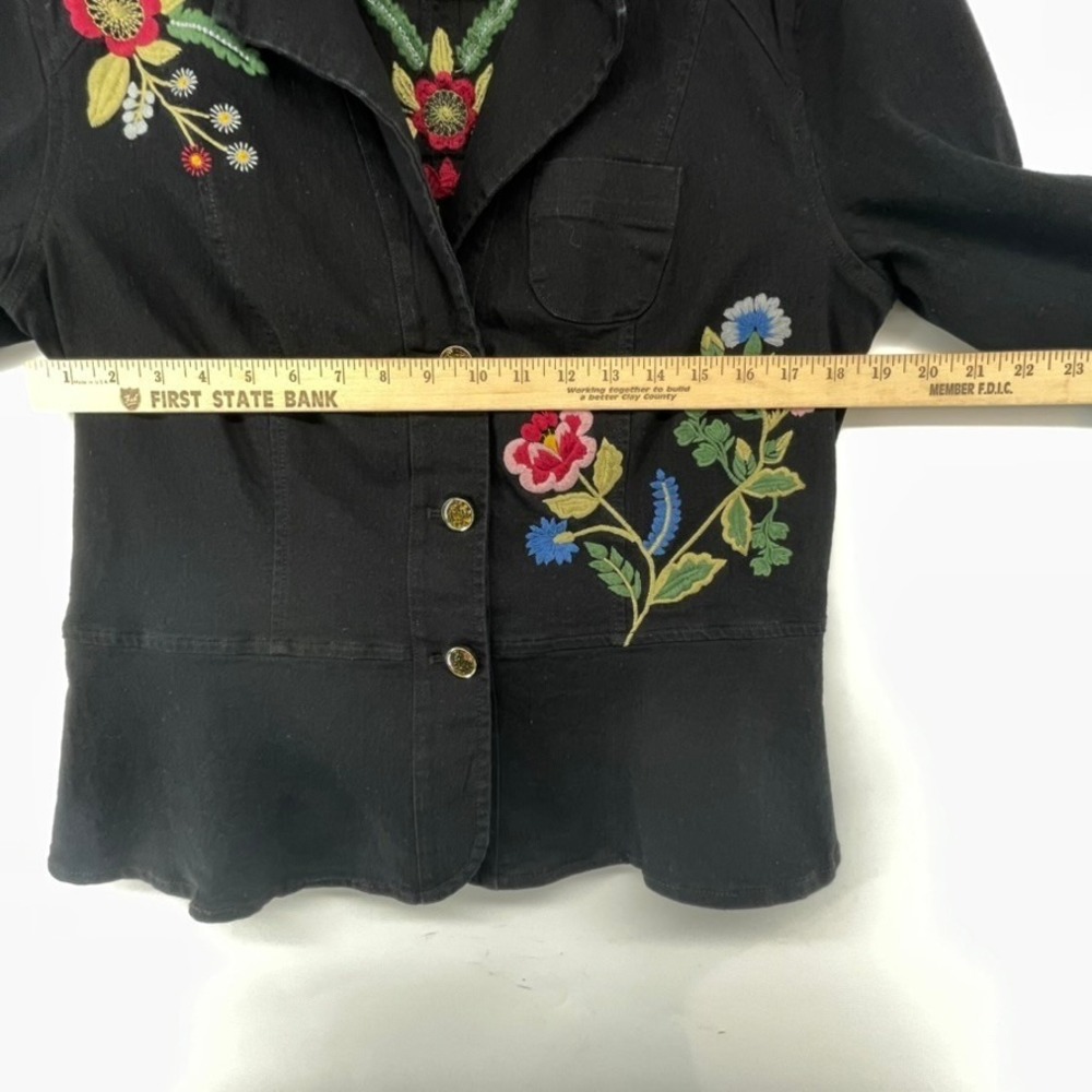 V Cristina Women's M Black Floral Embroidered Denim Jacket Whimsigoth Boho Chic - Picture 13 of 16